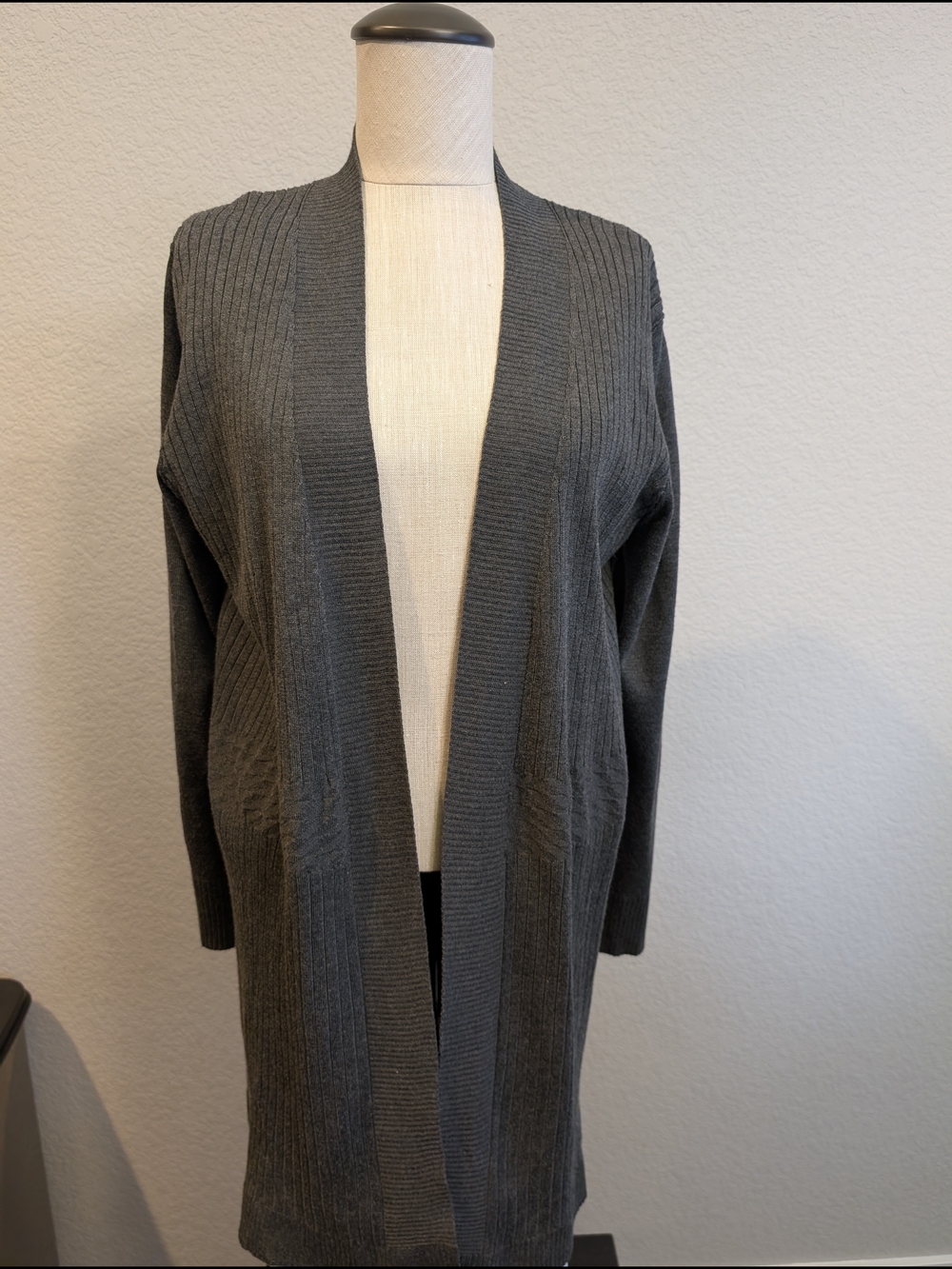 Cocoblue Sz XL Open-Front Long Ribbed Knit Cardigan - Gray Cozy Office
